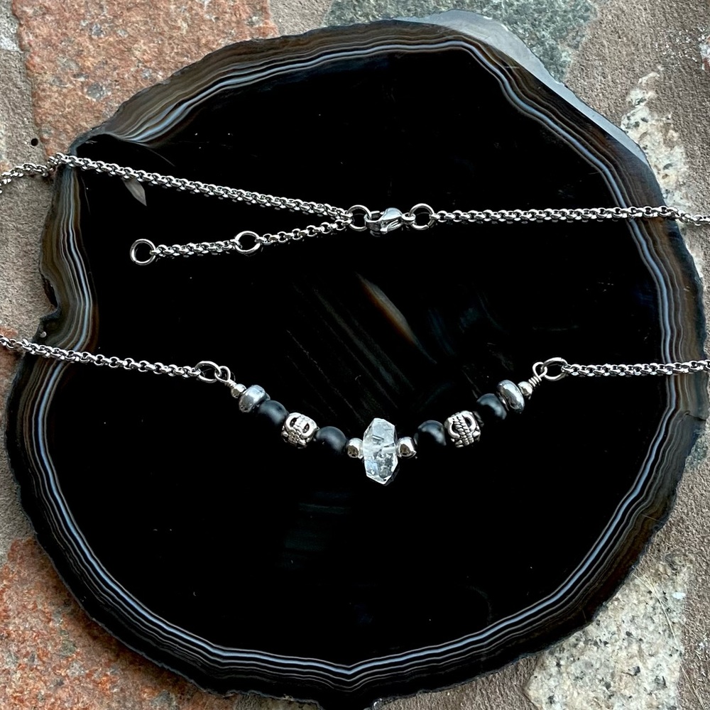 Genuine herkimer diamond & onyx choker necklace - Picture 1 of 16